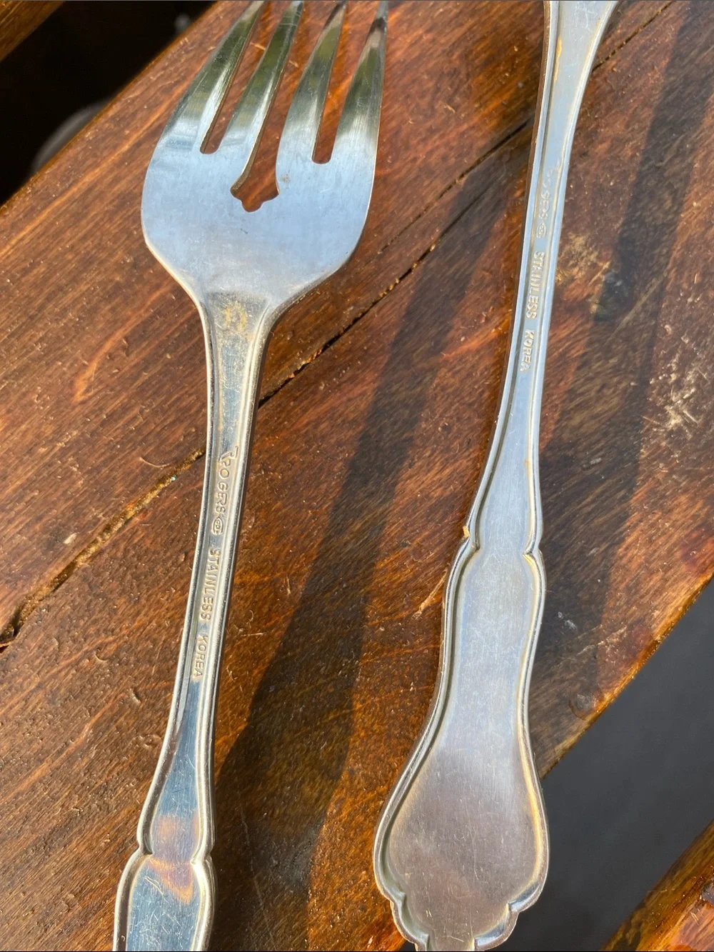 Vintage Rogers Stainless Korea Fiddle-Back Dinner/Salad Forks - Set of 2 MCM